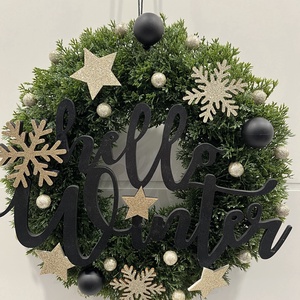 Fekete-arany, Hello Winter kopogtató, Karácsony, Adventi díszek, Adventi ajtódísz, , MESKA