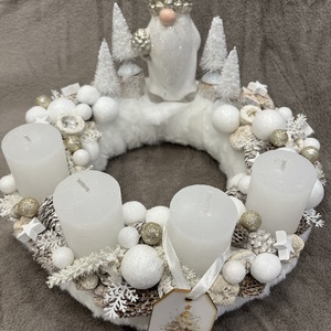Fehér-arany, manós adventi koszorú, Karácsony, Adventi díszek, Adventi koszorú, , MESKA