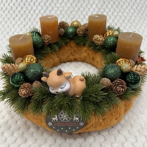 Barna-zöld, őzikés adventi koszorú, Karácsony, Adventi díszek, Adventi koszorú, , MESKA