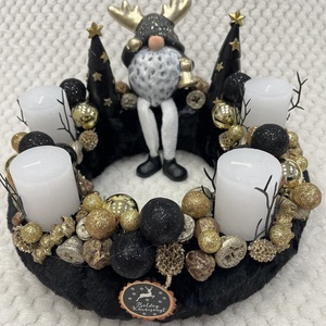 Fekete-arany, manós adventi koszorú, Karácsony, Adventi díszek, Adventi koszorú, , MESKA
