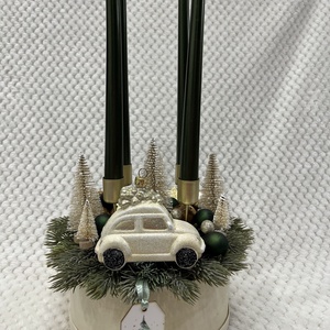 Krém-zöld, autós adventi box, Karácsony, Adventi díszek, Adventi koszorú, , MESKA