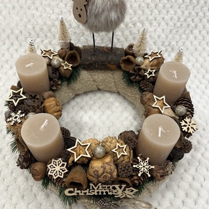 Drapp-barna, szarvasos adventi koszorú - Meska.hu