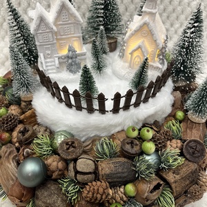 Fehér templomos adventi asztaldísz, Karácsony, Adventi díszek, Adventi koszorú, , MESKA