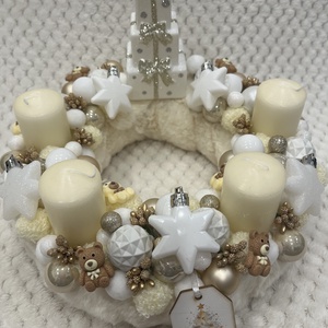 Krém színű, pihe-puha adventi koszorú - Meska.hu