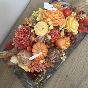 Őszi illatviasz virág box szójaviaszból fa tálcán - asztaldísz - otthon & életmód - gyertya, illat, aroma - illatviasz - Meska.hu