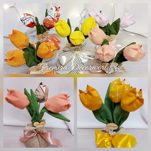 Textil tulipán 3db, talppal, Otthon & Életmód, Dekoráció, Asztaldísz, Varrás, MESKA