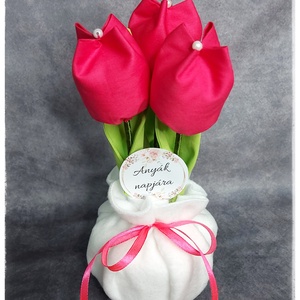 Textil tulipán anyáknapjára, Otthon & Életmód, Dekoráció, Asztal és polc dekoráció, Asztaldísz, Varrás, MESKA