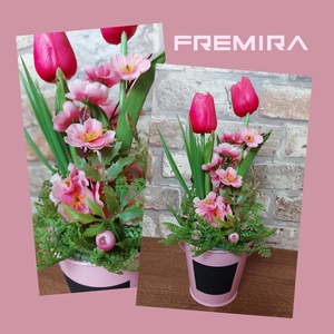 Tulipános tavaszi asztaldísz, Otthon & Életmód, Dekoráció, Asztal és polc dekoráció, Asztaldísz, Virágkötés, MESKA