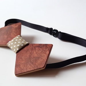 Fa csokornyakkendő mahagóni furnérral, pöttyös anyaggal - ruha & divat - férfi ruha - nyakkendő - Meska.hu