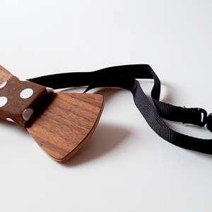 Fa csokornyakkendő (gyerek méret), pöttyös anyaggal díszítve - ruha & divat - férfi ruha - nyakkendő - Meska.hu