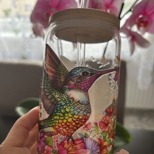 Tavaszi szívószálas üvegpohár, Otthon & Életmód, Konyhafelszerelés, tálalás, Tálalás, Pohár, Mindenmás, MESKA