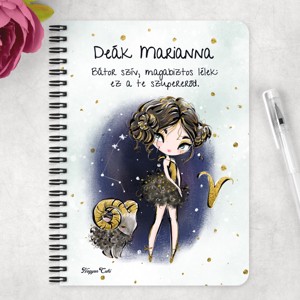 Személyre szabható - Barna hajú Csini Kos lány mintás A5-ös füzet - otthon & életmód - papír, írószer - jegyzetfüzet & napló - Meska.hu