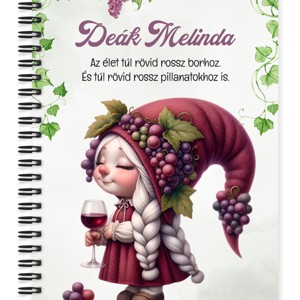 Személyre szabható - Cuki borász manó lány mintás A5-ös füzet, Otthon & Életmód, Papír, írószer, Jegyzetfüzet & Napló, , MESKA