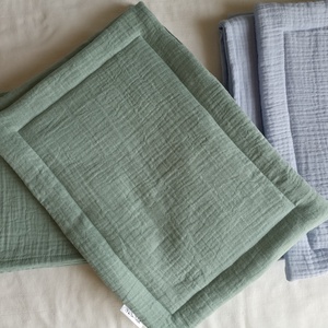  Muszlin babapárna vékony töltettel egész évre duplagéz 38x23 cm zsálya indigo mályva - játék & sport - ovis felszerelés - ovis párna, kispárna - Meska.hu