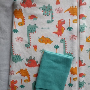 134-140-146-os Őszi téli tipegő hálózsák átmenti pamut menta narancs dínós - baba - mama - babaruházat - tipegőhálózsák - Meska.hu