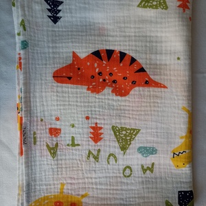 Nyári muszlin kánikula ovistakaró duplagéz gyerektakaró 100x130 cm színes dínós  - Meska.hu