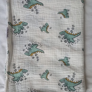 Nyári muszlin babatakaró kánikula duplagéz gyerektakaró 70x90 cm zöld dínós - baba - mama - baba ágynemű - babatakaró, gyerek pléd - Meska.hu