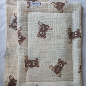 Nyári muszlin babaágynemű takaró + lapos párnácska kánikula duplagéz gyerektakaró 70x90 cm macis - Meska.hu