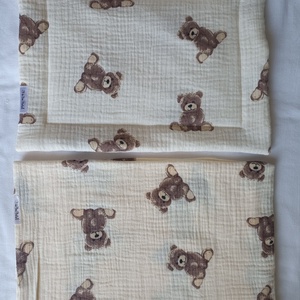 Nyári muszlin babaágynemű takaró + lapos párnácska kánikula duplagéz gyerektakaró 70x90 cm macis - baba - mama - baba ágynemű - szett kiságyba - Meska.hu