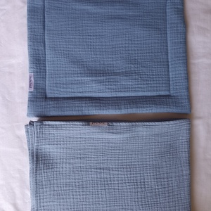 Nyári muszlin gyerekágynemű takaró + lapos párnácska oviba kánikula duplagéz gyerektakaró 70x90 cm farmerkék - Meska.hu