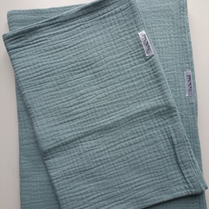 Muszlin gyerekágynemű szett: takaró + párnahuzat oviba duplagéz gyerektakaró 100x130 cm zsálya - Meska.hu