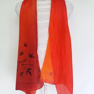 piros árnyalatokra festett hernyóselyem  sál-    150x40cm sál - ruha & divat - sál, sapka, kendő - stóla - Meska.hu