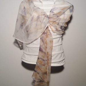 Hernyóselyem chiffon-muszlin bézs-szürke árnyalatokra  - shibori technikával - festett    180 x 48 cm-es sál - ruha & divat - sál, sapka, kendő - sál - Meska.hu