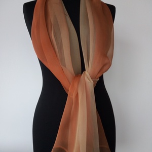 Kézi festésű rozsda és homok árnyalatú hernyóselyem-chiffon sál (44x180cm ) -  - Meska.hu
