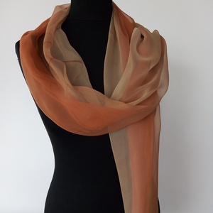 Kézi festésű rozsda és homok árnyalatú hernyóselyem-chiffon sál (44x180cm ) -  - Meska.hu