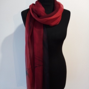 Nagy méretű bordó-vörös-fekete árnyalatú chiffon szövésű,  könnyed selyem stóla  (180x90cm) - ruha & divat - sál, sapka, kendő - sál - Meska.hu