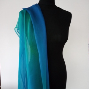 türkiz árnyalatú  nagy méretű chiffon szövésű,  könnyed selyem stóla (180x90cm) - ruha & divat - sál, sapka, kendő - sál - Meska.hu