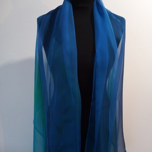 türkiz árnyalatú  nagy méretű chiffon szövésű,  könnyed selyem stóla (180x90cm) - ruha & divat - sál, sapka, kendő - sál - Meska.hu