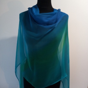 türkiz árnyalatú  nagy méretű chiffon szövésű,  könnyed selyem stóla (180x90cm) - Meska.hu