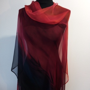 Nagy méretű bordó-vörös-fekete árnyalatú chiffon szövésű,  könnyed selyem stóla  (180x90cm) - ruha & divat - sál, sapka, kendő - sál - Meska.hu