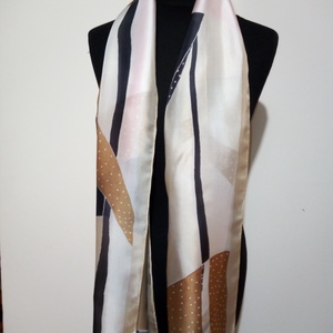 Barna- bézs - fekete-fehér absztrakt mintás  nagy méretű-180x45cm - selyemsál - ruha & divat - sál, sapka, kendő - kendő - Meska.hu