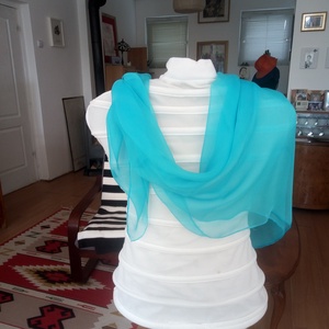 türkiz hernyóselyem - chiffon  kendő - Meska.hu