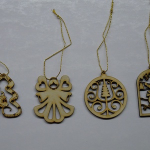 Karácsonyfadísz szett 13.    (4 db natúr fa dísz) - karácsony - karácsonyi lakásdekoráció - karácsonyfadíszek - Meska.hu