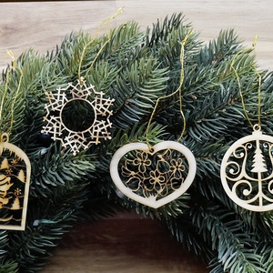 Karácsonyfadísz szett 12.    (4 db natúr fa dísz) - Meska.hu