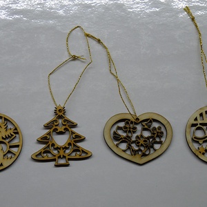 Karácsonyfadísz szett 10.    (4 db natúr fa dísz) - karácsony - karácsonyi lakásdekoráció - karácsonyfadíszek - Meska.hu