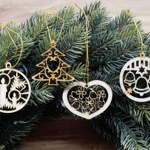 Karácsonyfadísz szett 10.    (4 db natúr fa dísz), Karácsony, Karácsonyi lakásdekoráció, Karácsonyfadíszek, Famegmunkálás, Gravírozás, pirográfia, MESKA