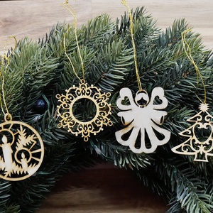 Karácsonyfadísz szett 9.    (4 db natúr fa dísz) - Meska.hu