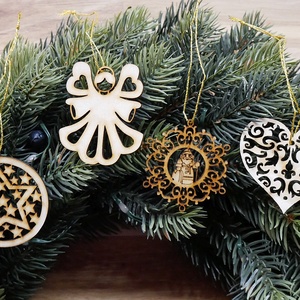 Karácsonyfadísz szett 8.    (4 db natúr fa dísz), Karácsony, Karácsonyi lakásdekoráció, Karácsonyfadíszek, Famegmunkálás, Gravírozás, pirográfia, MESKA