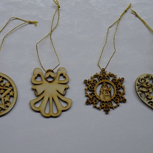 Karácsonyfadísz szett 8.    (4 db natúr fa dísz) - karácsony - karácsonyi lakásdekoráció - karácsonyfadíszek - Meska.hu