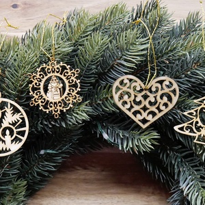 Karácsonyfadísz szett 6.    (4 db natúr fa dísz) - Meska.hu