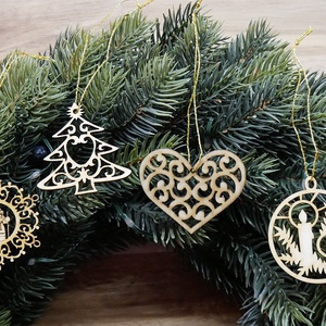 Karácsonyfadísz szett 4.    (4 db natúr fa dísz), Karácsony, Karácsonyi lakásdekoráció, Karácsonyfadíszek, Famegmunkálás, Gravírozás, pirográfia, MESKA