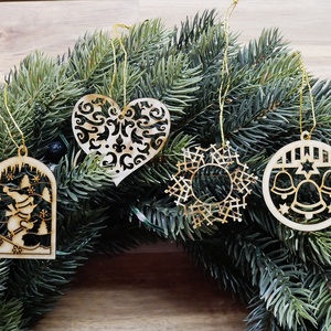 Karácsonyfadísz szett 1.    (4 db natúr fa dísz) - Meska.hu