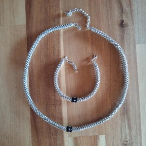 Ezüst színű herringbone szett (nyaklánc és karkötő) - ékszer - ékszerszett - Meska.hu