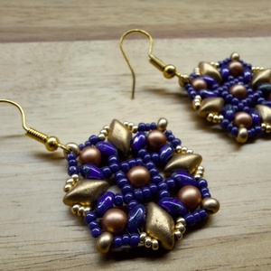 Elegáns csipkés fülbevaló (kék-arany) - ékszer - fülbevaló - lógó fülbevaló - Meska.hu