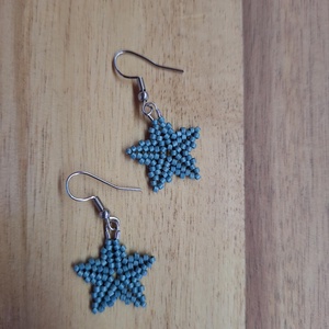 Kiscsillag fülbevaló (petrolkék), Ékszer, Fülbevaló, Lógó fülbevaló, Ékszerkészítés, Gyöngyfűzés, gyöngyhímzés, MESKA