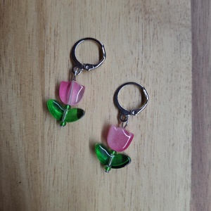 Tulipán füli, Ékszer, Fülbevaló, Lógó fülbevaló, Ékszerkészítés, Gyöngyfűzés, gyöngyhímzés, MESKA